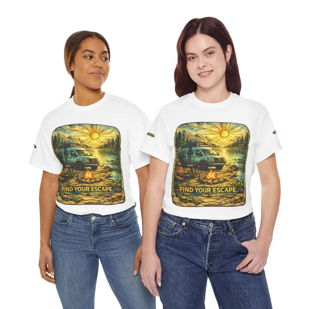 Unisex Heavy Cotton Tee — "Find Your Escape" Design Cubic-Line