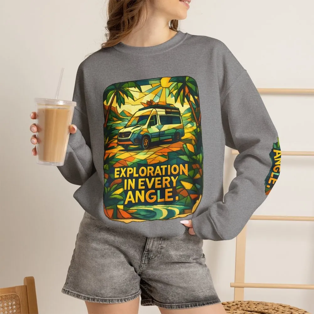 Unisex Heavy Blend™ Crewneck Sweatshirt — "Exploration In Every Angle" Design Cubic-Line