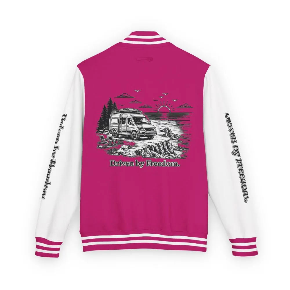 Unisex Heavyweight Letterman Jacket — "Driven By freedom" Travel Varsity Coat