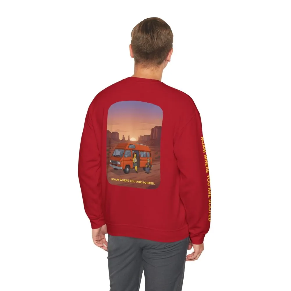 Unisex Heavy Blend™ Crewneck Sweatshirt — "Roam Where You Are Rooted" Design Sitcom-Line