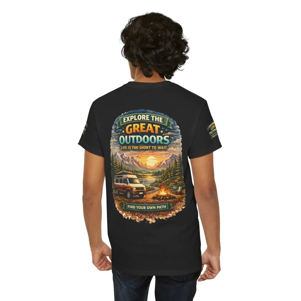 Unisex Heavy Cotton Tee — "Explore The Great Outdoors" Design Scenic-Line