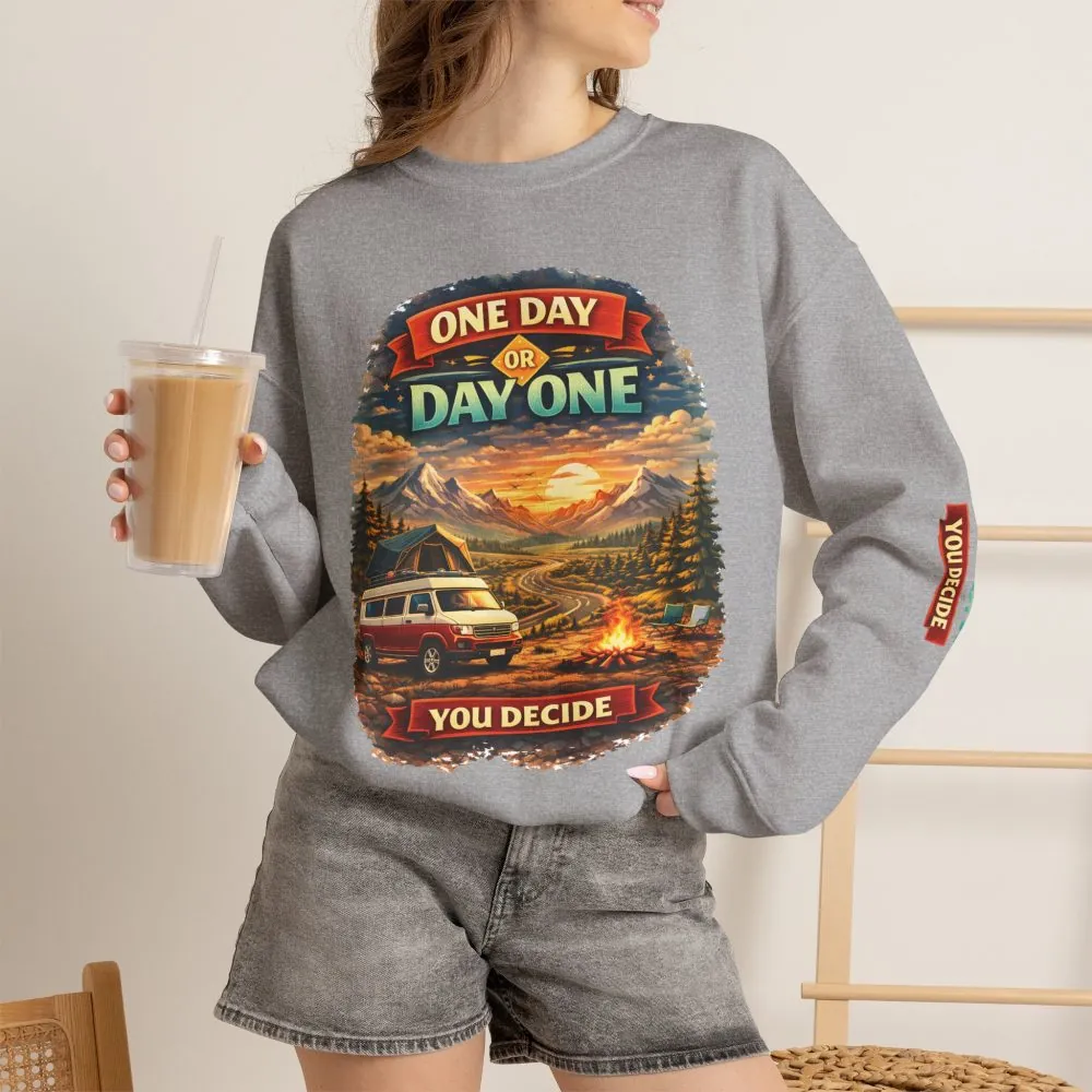 Unisex Heavy Blend™ Crewneck Sweatshirt — "One Day Or Day One" Design Scenic-Line