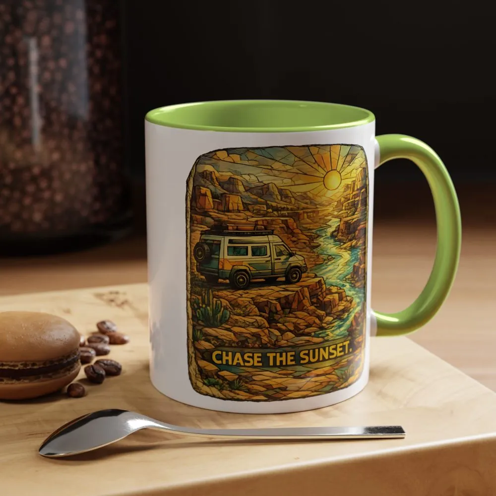 Accent Coffee Mug (11, 15oz) — "Chase The Sunset" Design Cubic-Line