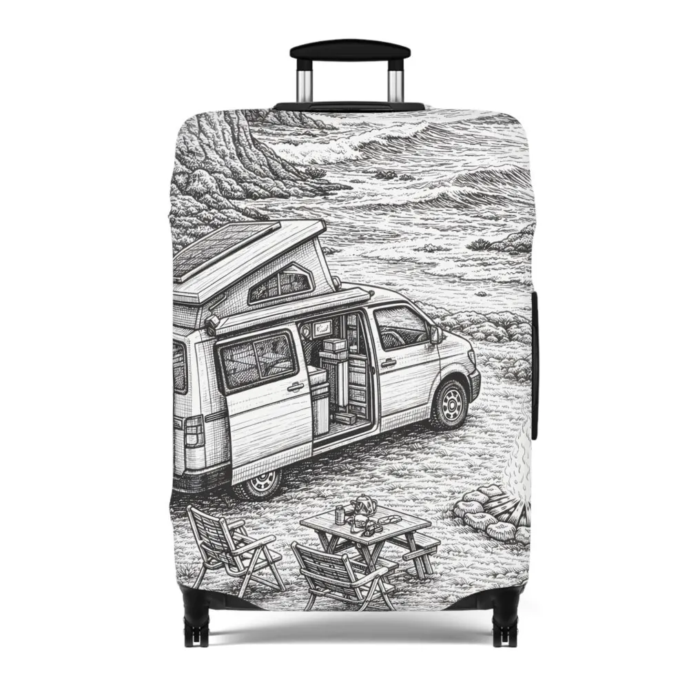 Luggage Cover — Adventure Camper Sketch Travel Suitcase