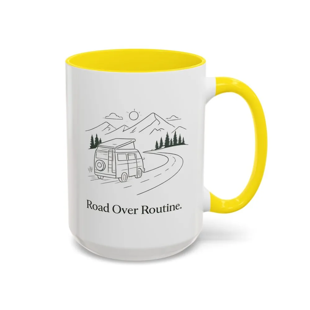 16279073172633619255_2048.jpeg Accent Coffee Mug (11, 15oz) — "Road Over Routine" Design Minimal-Line