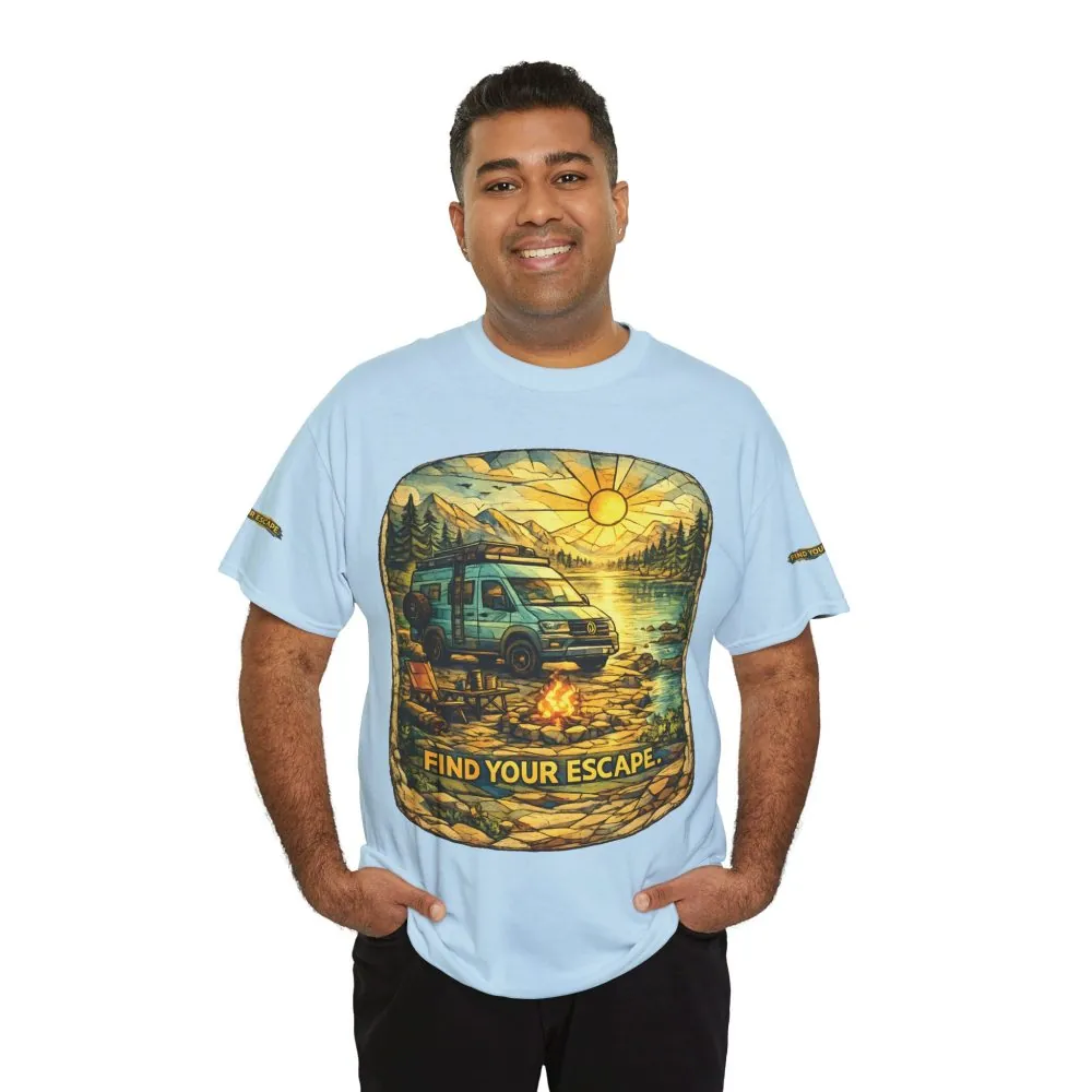 Unisex Heavy Cotton Tee — "Find Your Escape" Design Cubic-Line