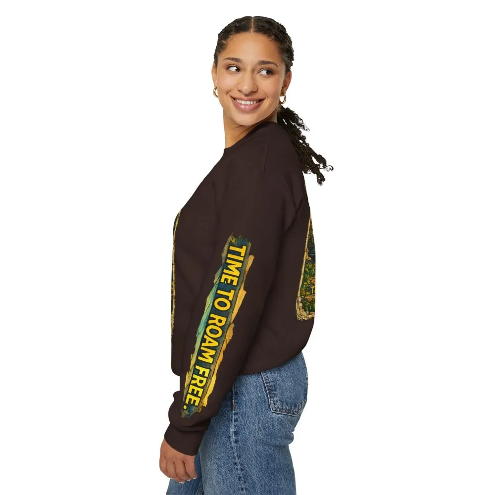 Unisex Heavy Blend™ Crewneck Sweatshirt — "Time To Roam Free" Design Cubic-Line