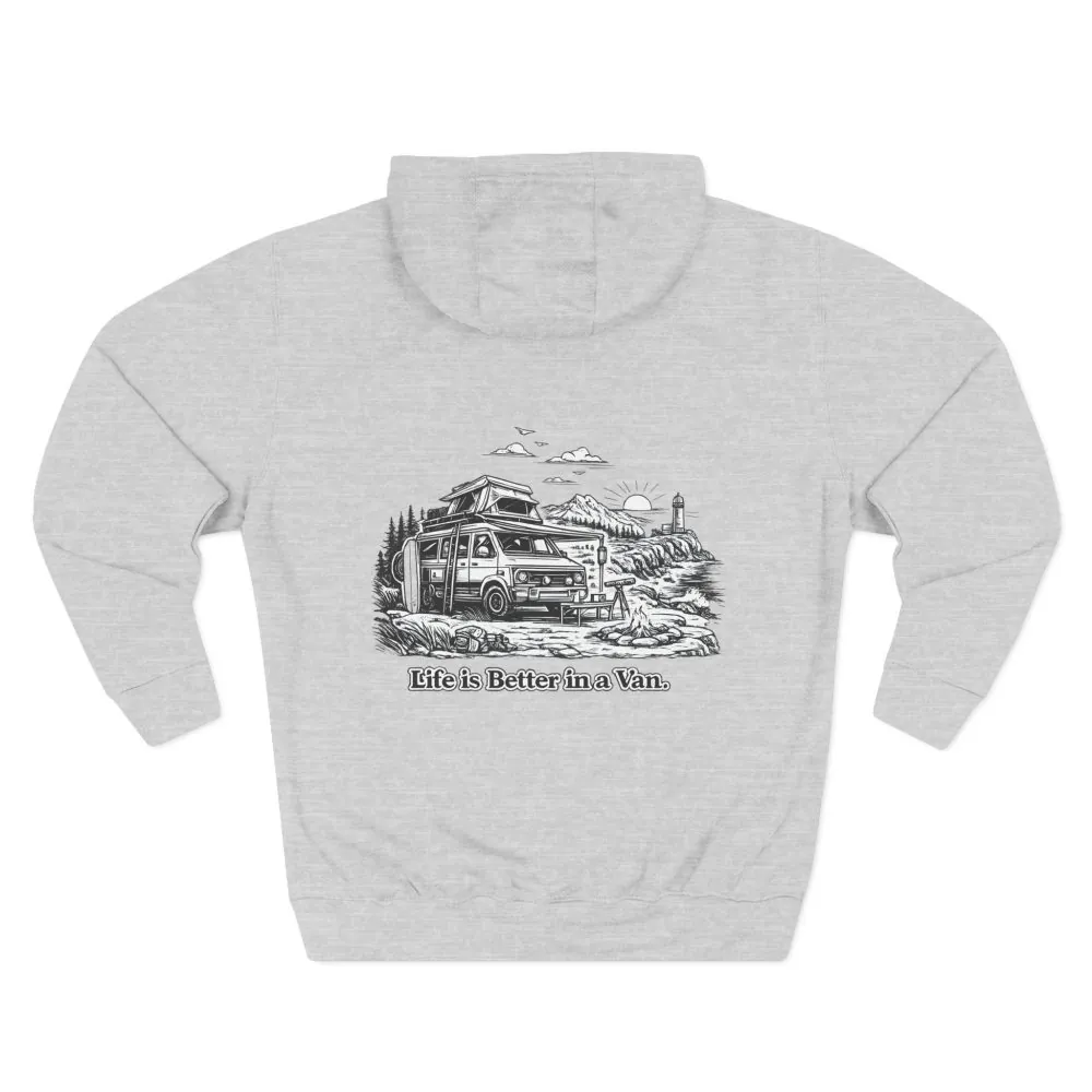 16287553775876857301_2048.jpeg Three-Panel Fleece Hoodie - "Life Is Better In A Van" Design Minimal-Line