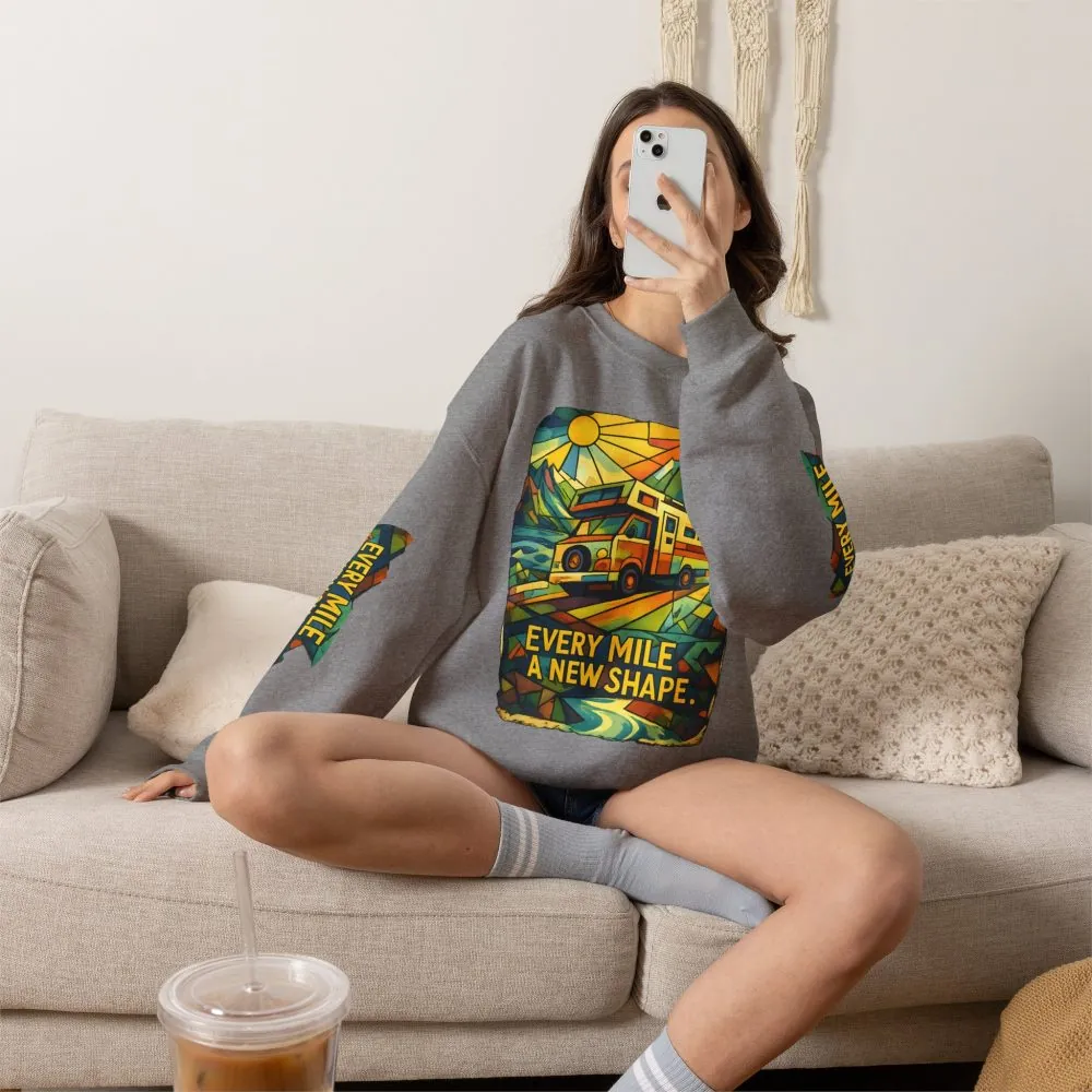 16288741395331407178_2048.jpeg Unisex Heavy Blend™ Crewneck Sweatshirt — "Every Mile A New Shape" Design Cubic-Line