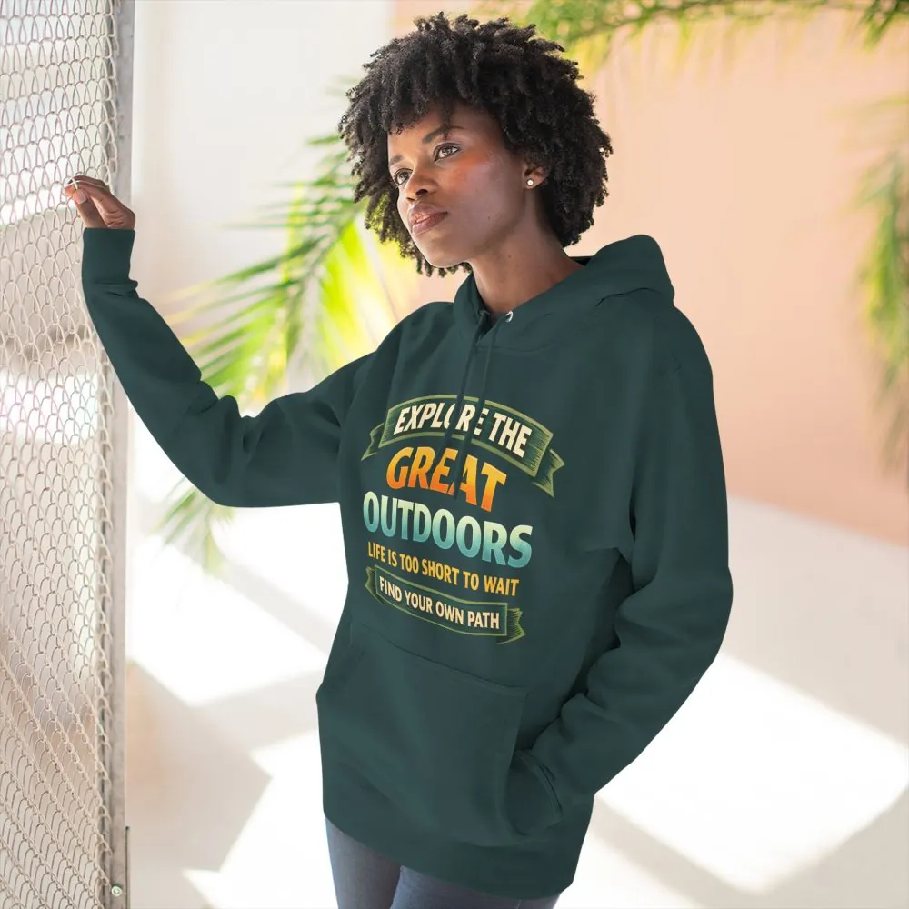 Three-Panel Fleece Hoodie - "Explore The Great Outdoors" Design Scenic-Line