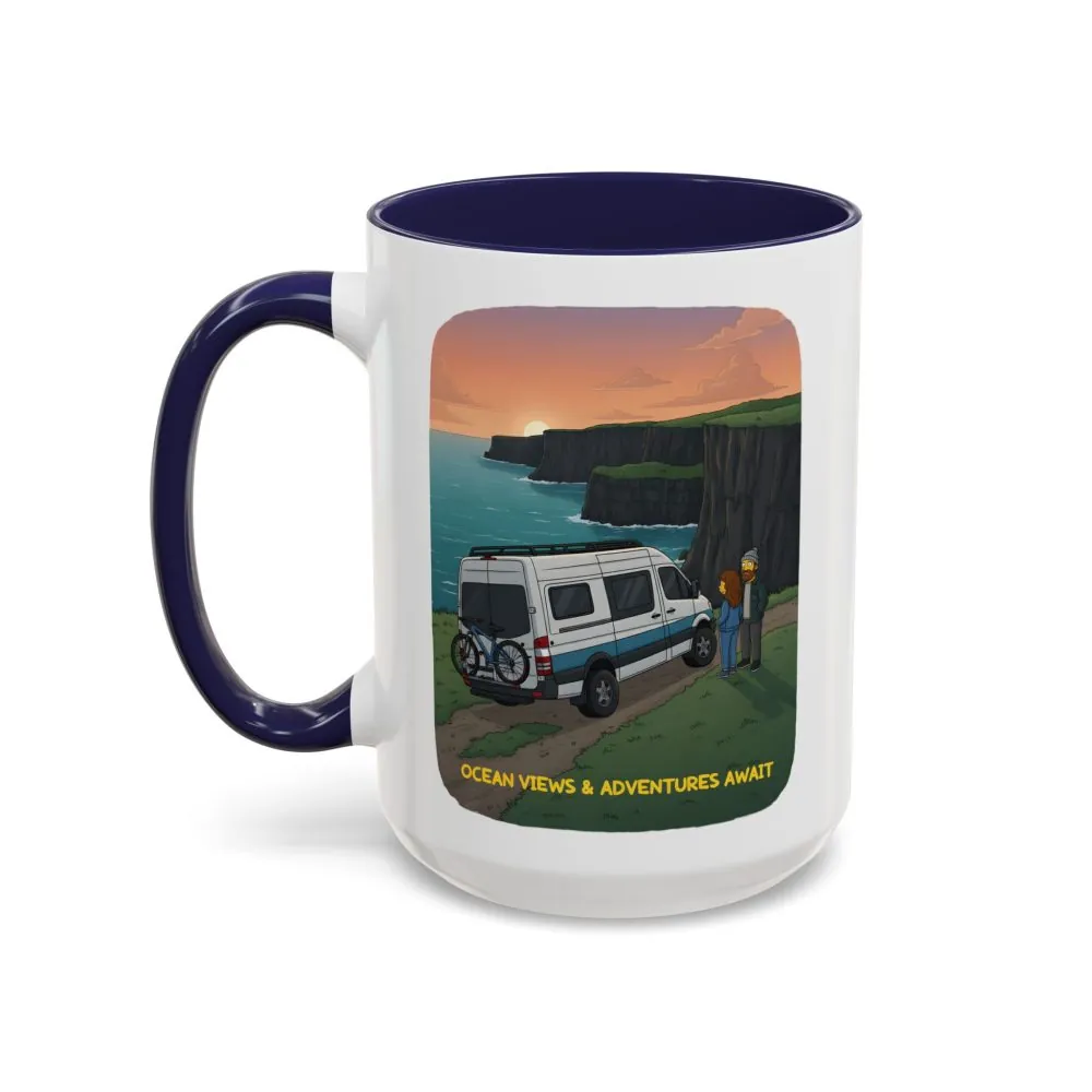 Accent Coffee Mug (11, 15oz) — "Ocean Views-Adventures Awaits" Design Sitcom-Line