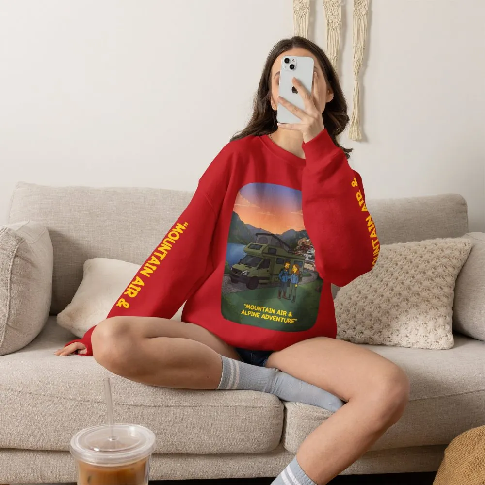 Unisex Heavy Blend™ Crewneck Sweatshirt — "Mountain Air And Alpine Adventure"" Design Sitcom-Line