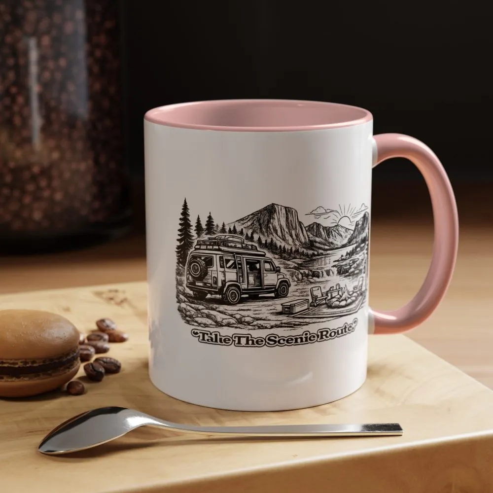 Accent Coffee Mug (11, 15oz) — "Take The Scenic Route" Design Minimal-Line
