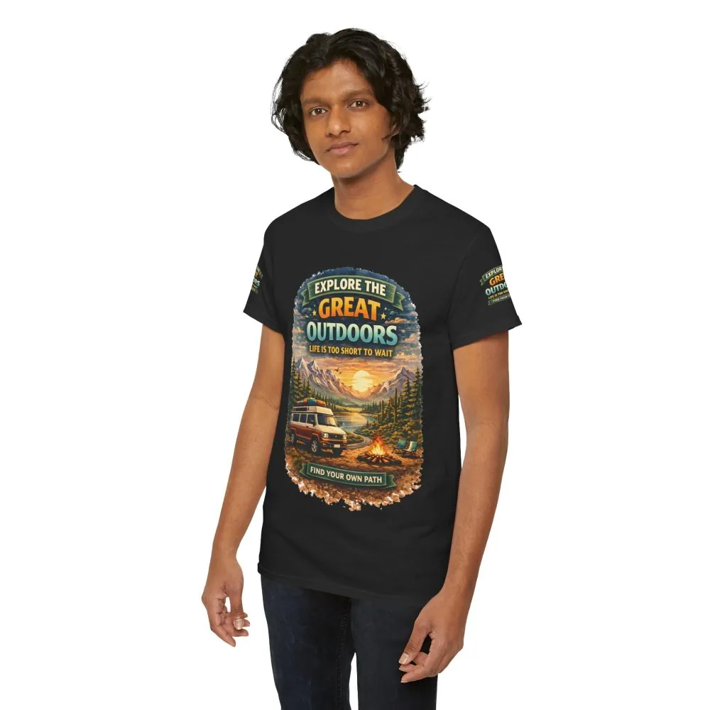 Unisex Heavy Cotton Tee — "Explore The Great Outdoors" Design Scenic-Line