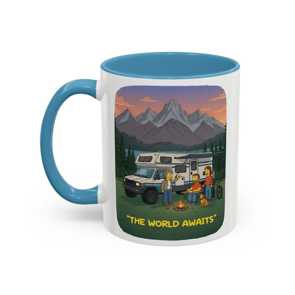 Accent Coffee Mug (11, 15oz) — "The World Awaits" Design Sitcom-Line