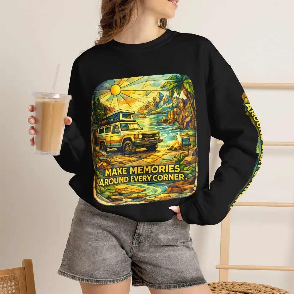 16313032506787954356_2048.jpeg Unisex Heavy Blend™ Crewneck Sweatshirt — "Make Memories Around Every Corner" Design Cubic-Line