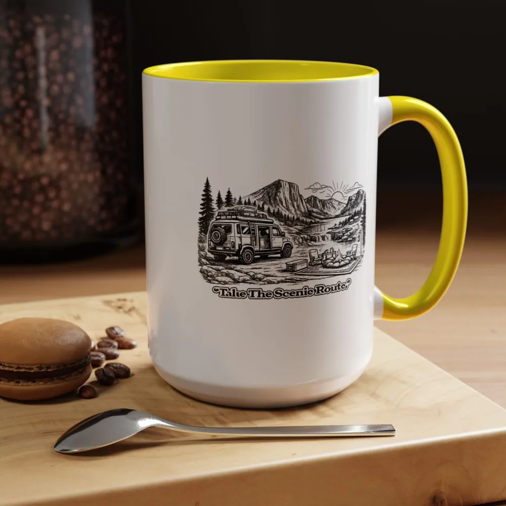 Accent Coffee Mug (11, 15oz) — "Take The Scenic Route" Design Minimal-Line