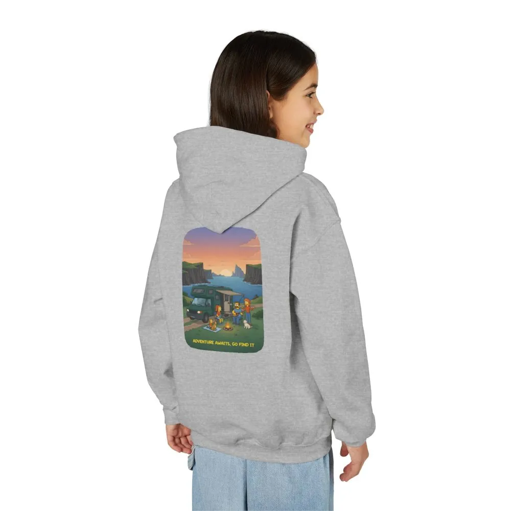 Youth Hoodie(Gildan) – "Adventure Awaits-Go Find It" (Design Sitcom-Line)