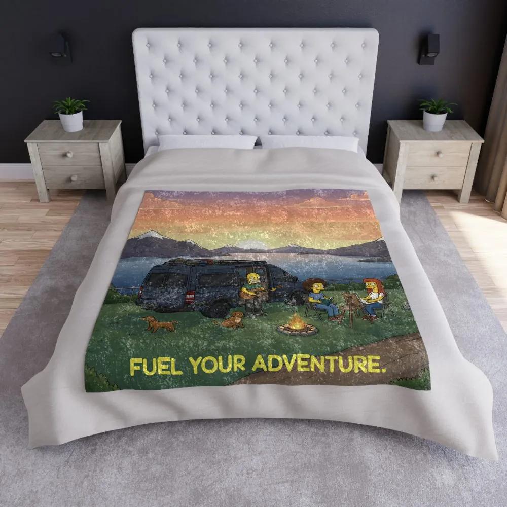 Crushed Velvet Blanket —"Fuel Your Adventure" Design Sitcom-Line (Campervan)