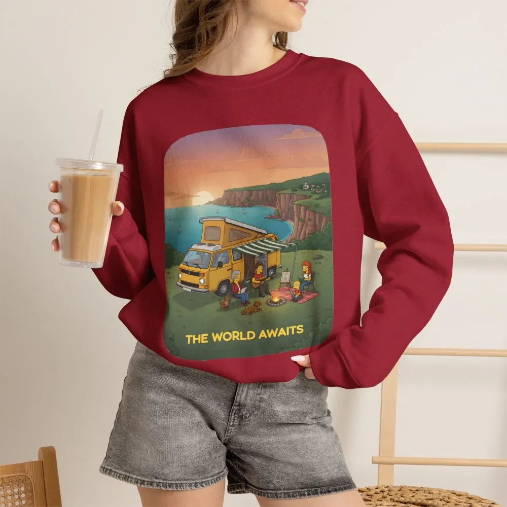 16332639169677938078_2048.jpeg Unisex Heavy Blend™ Crewneck Sweatshirt — "The World Awaits" Design Sitcom-Line