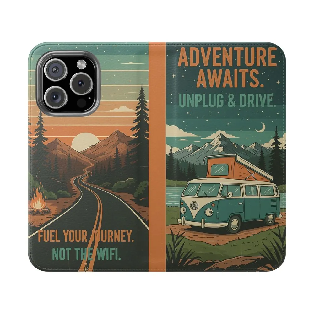 Flip Phone Case — "Adventure Awaits Unplug & Drive" Wallet Case