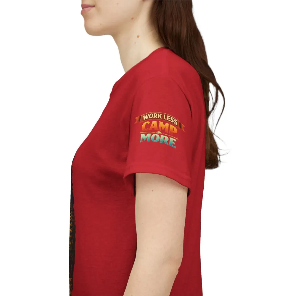 Unisex Heavy Cotton Tee — "Work Less Camp More" Design Scenic-Line
