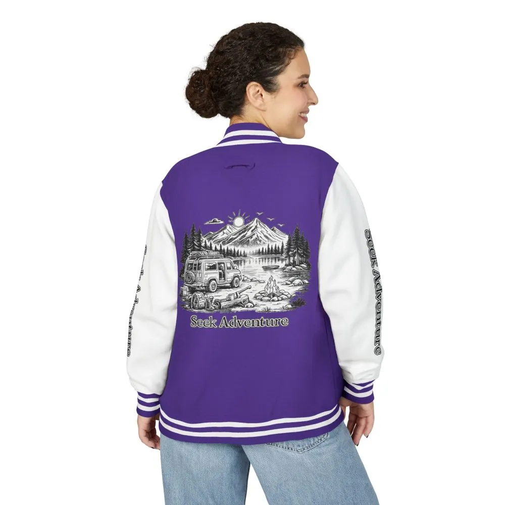 Unisex Heavyweight Letterman Jacket — "Seek Adventure" Travel Varsity Coat