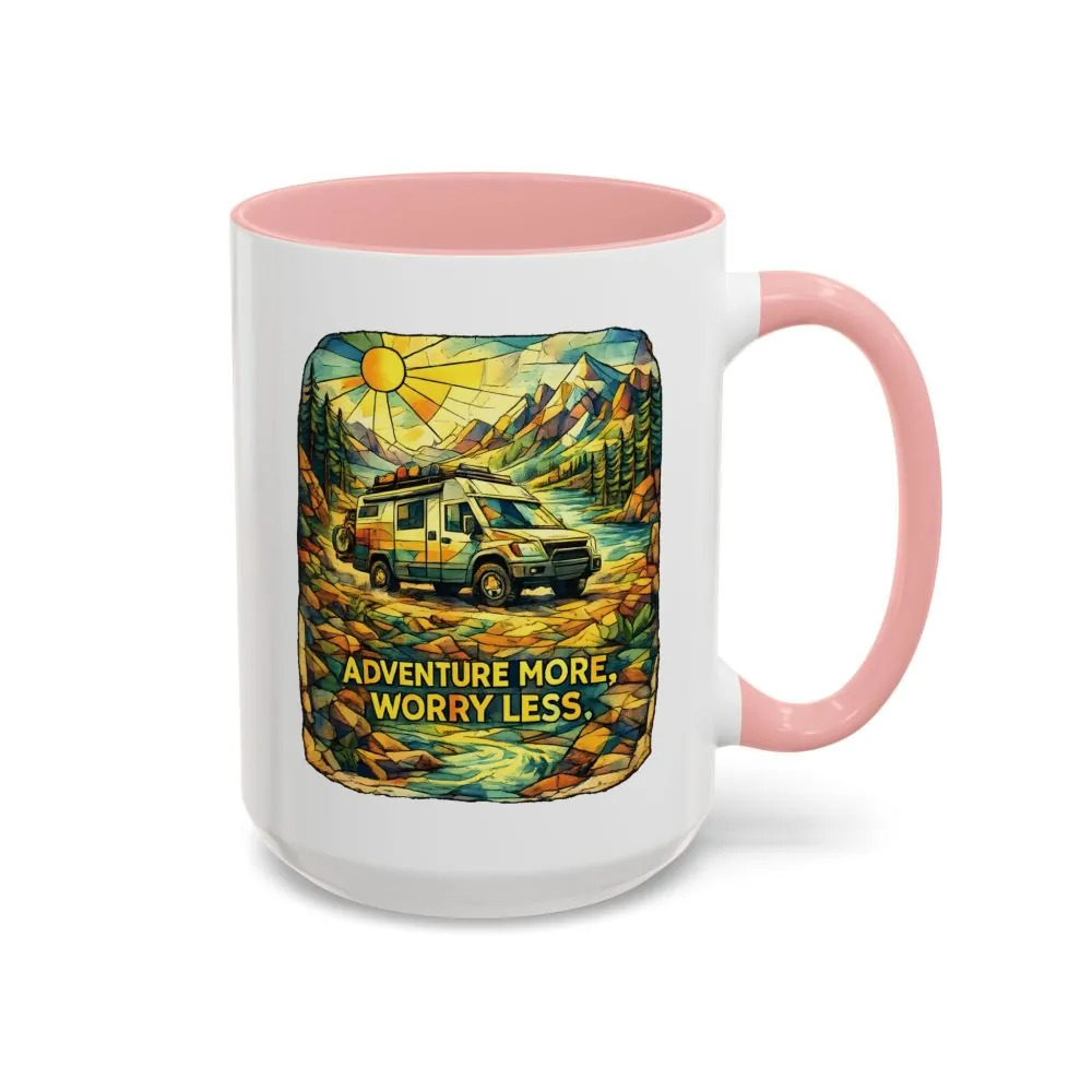 Accent Coffee Mug (11, 15oz) — "Adventure More Worry Less" Design Cubic-Line