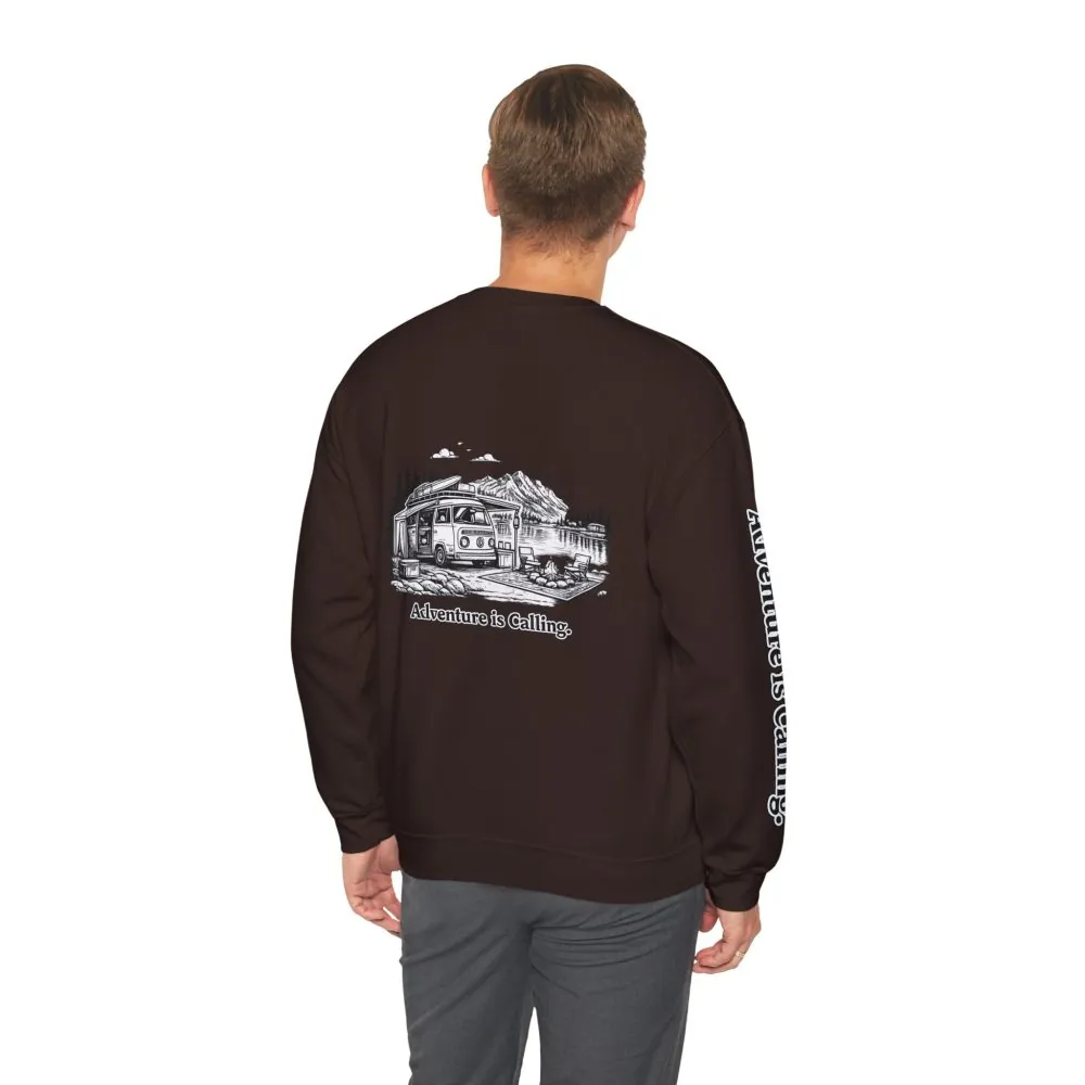 Unisex Heavy Blend™ Crewneck Sweatshirt — "Adventure Is Calling" Design Minimal-Line