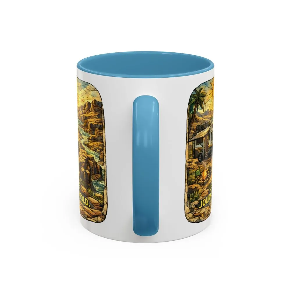 Accent Coffee Mug (11, 15oz) — "Let The Journey Unfold" Design Cubic-Line