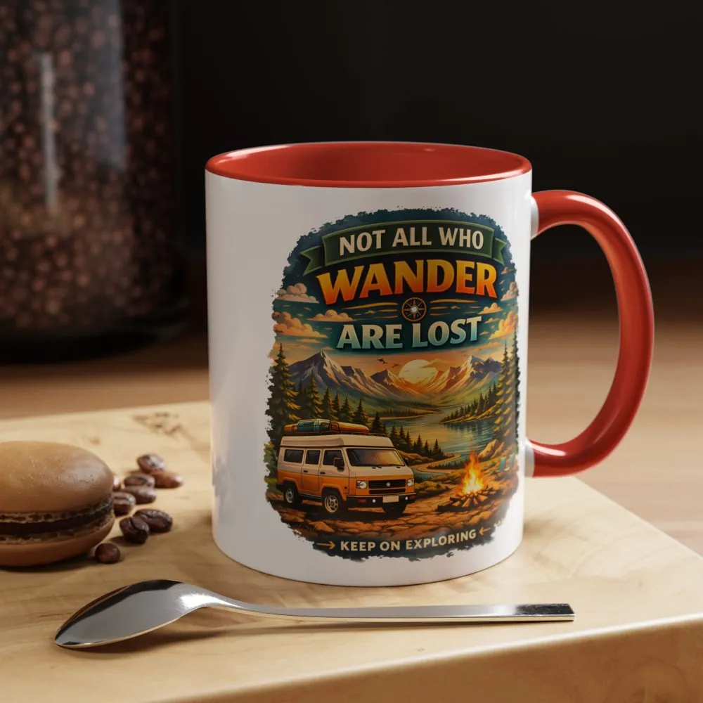 Accent Coffee Mug (11, 15oz) — "Not All Who Wander Are Lost" Design Scenic-Line