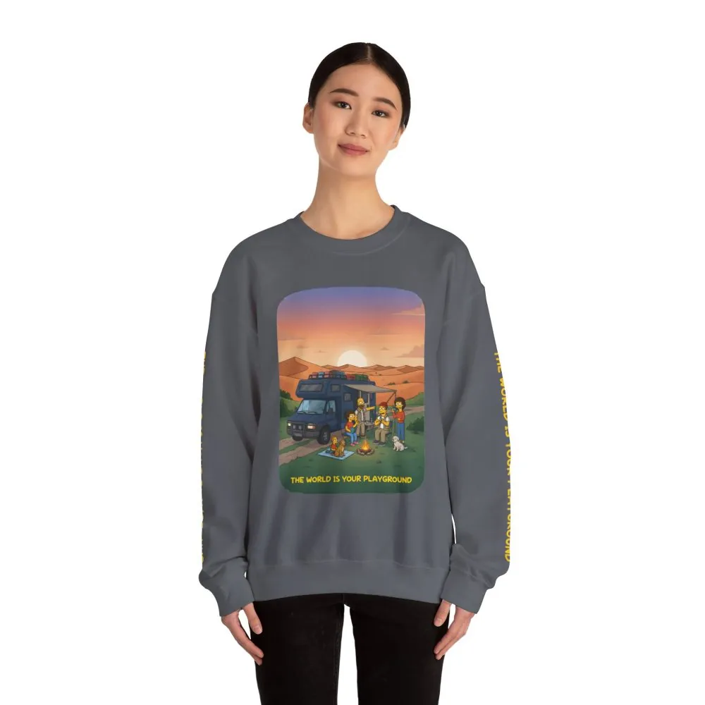 Unisex Heavy Blend™ Crewneck Sweatshirt — "The World Is Your playground" Design Sitcom-Line