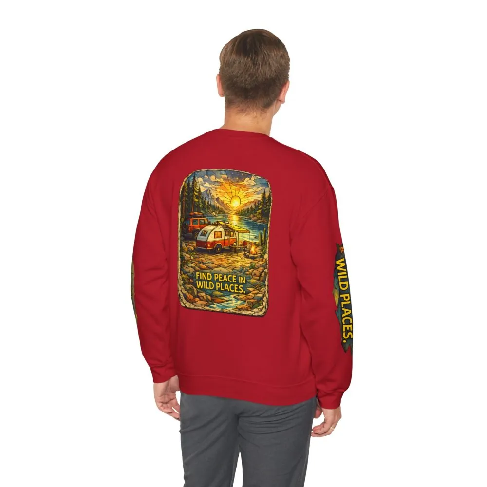 Unisex Heavy Blend™ Crewneck Sweatshirt — "Find Peace In Wild Places" Design Cubic-Line