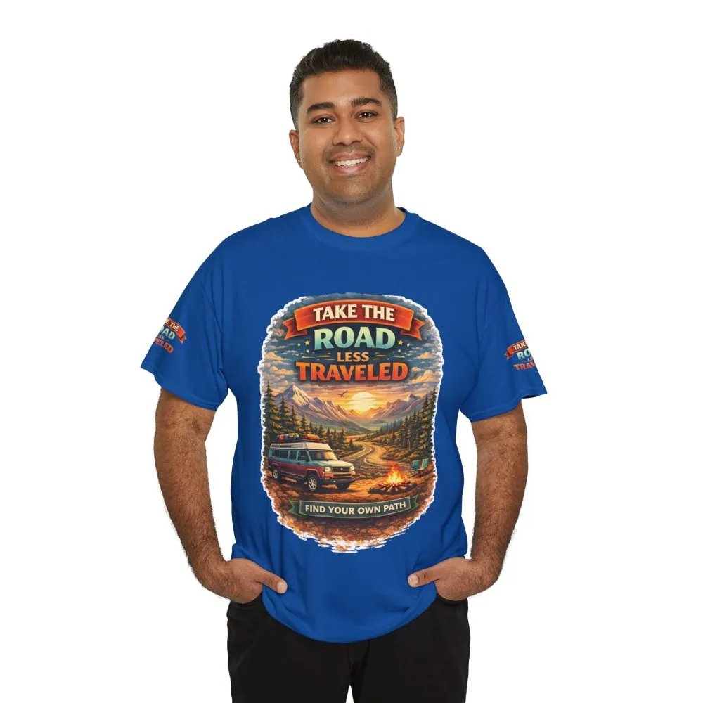 Unisex Heavy Cotton Tee — "Take The Road Less Traveled" Design Scenic-Line