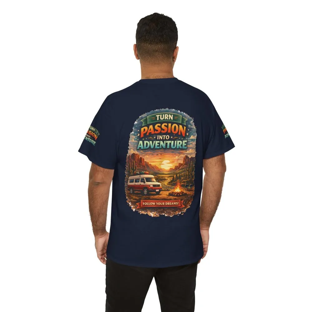 Unisex Heavy Cotton Tee — "Turn Passion Into Adventure" Design Scenic-Line