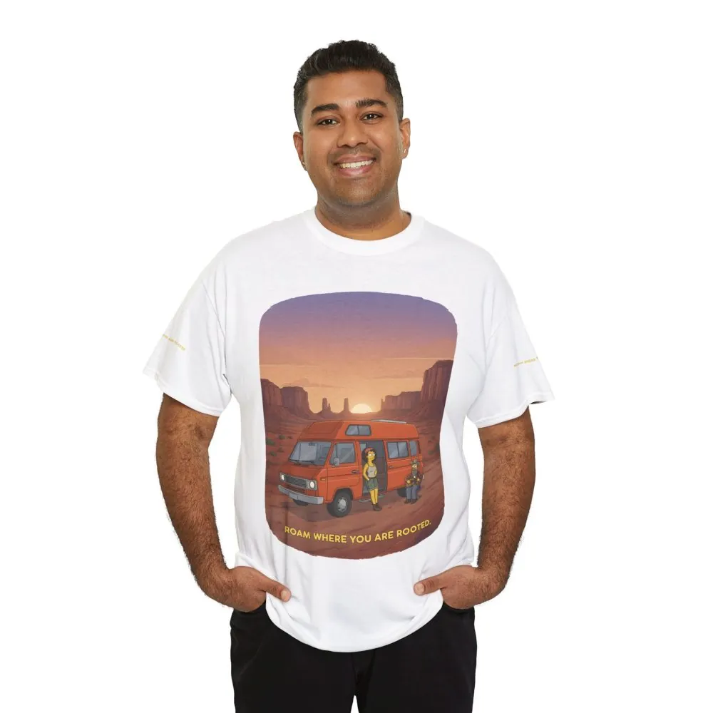 Unisex Heavy Cotton Tee — "Roam Where You Are Rooted" Design Sitcom-Line