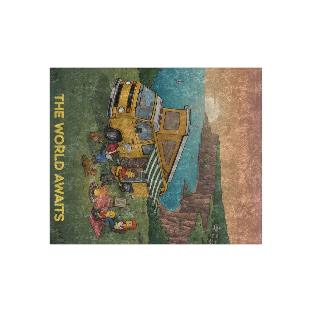 Crushed Velvet Blanket —"The World Awaits" Design Sitcom-Line (Campervan)
