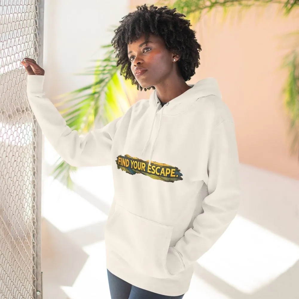 Three-Panel Fleece Hoodie - "Find Your Escape" Design Cubic-Line