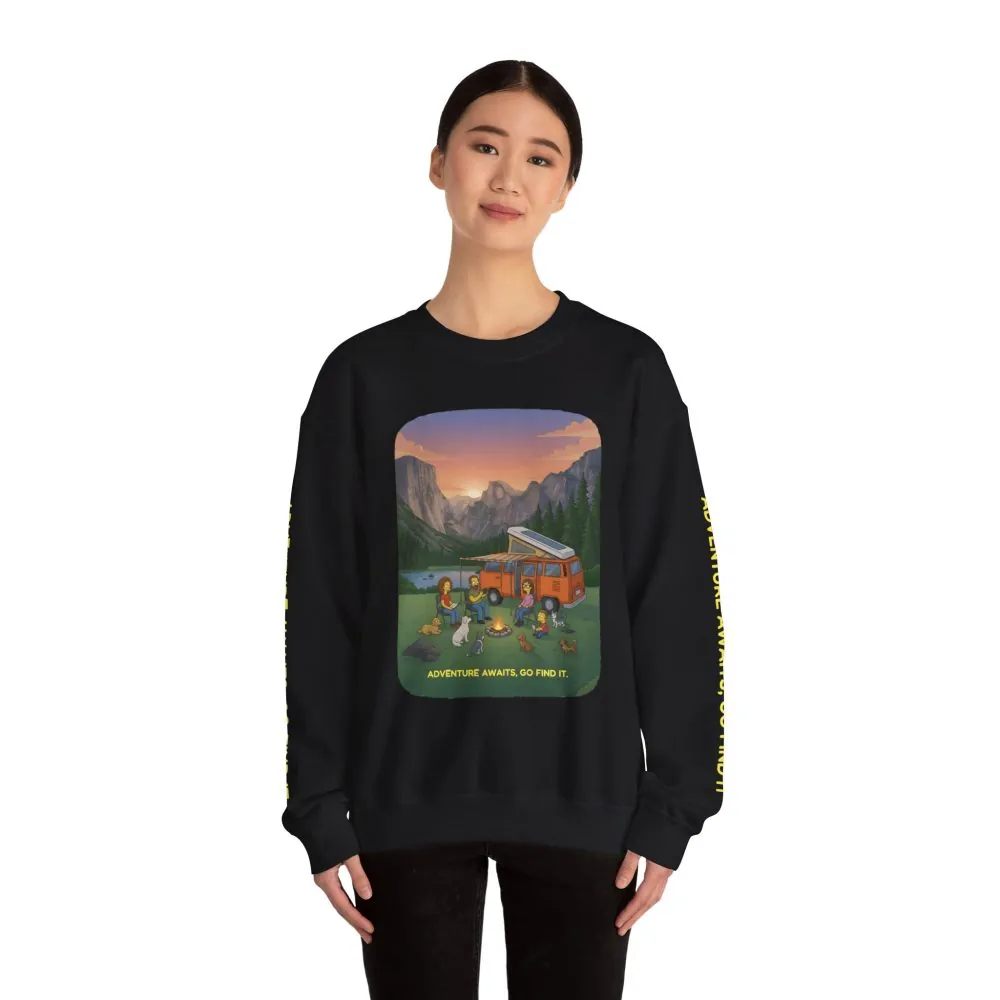 Unisex Heavy Blend™ Crewneck Sweatshirt — "Adventure Awaits-Go Find It"" Design Sitcom-Line