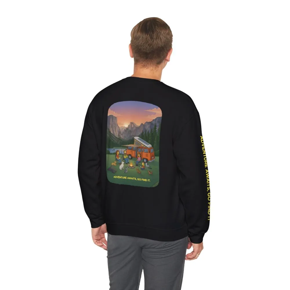 Unisex Heavy Blend™ Crewneck Sweatshirt — "Adventure Awaits-Go Find It"" Design Sitcom-Line
