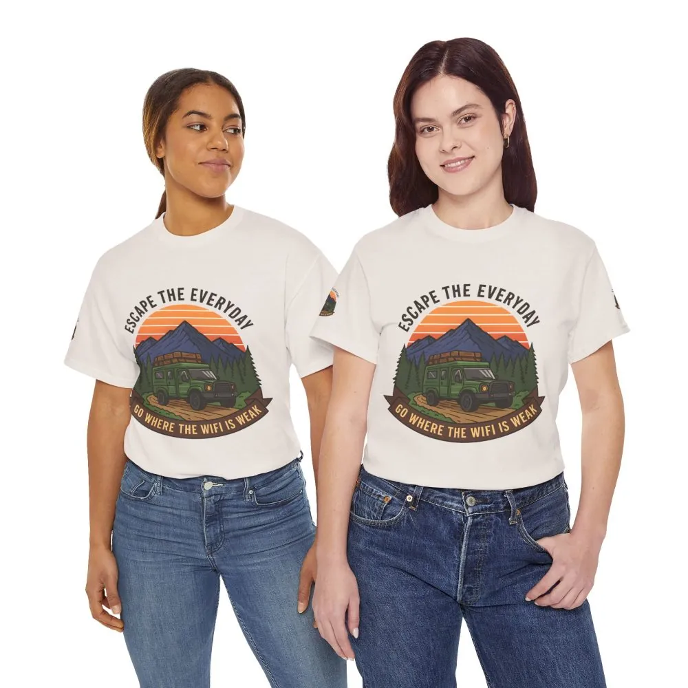 Unisex Heavy Cotton Tee — "Go Where the WiFi Is Weak" Adventure Shirt