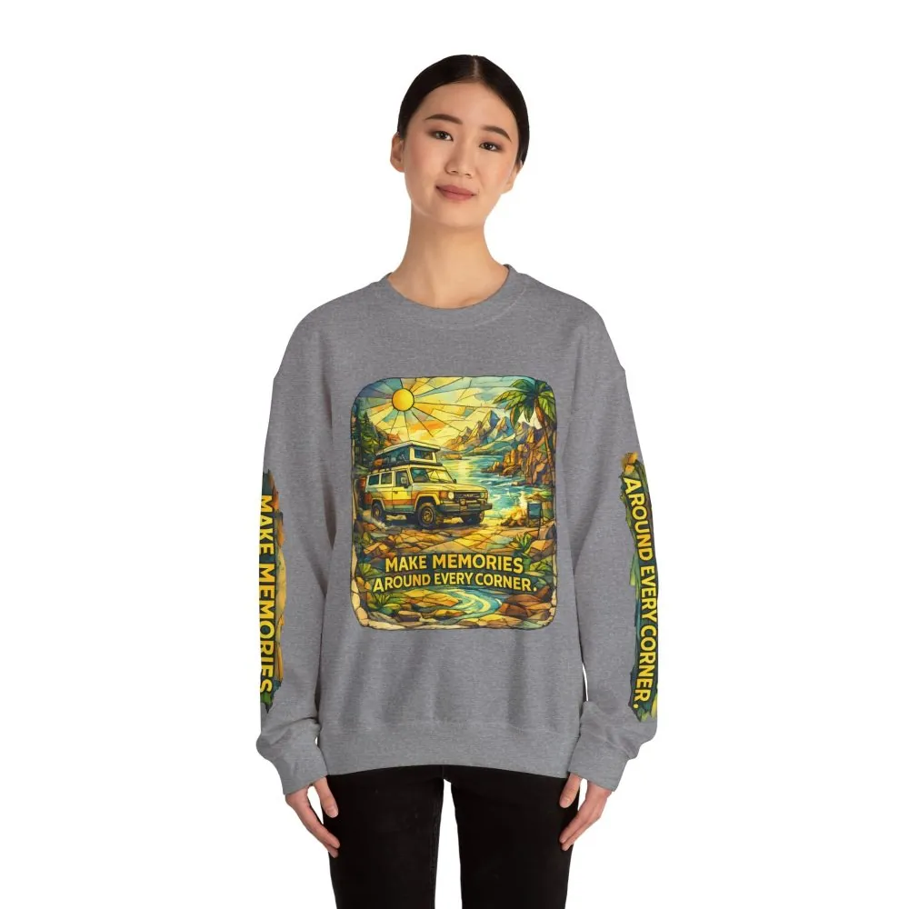 16470380595565304929_2048.jpeg Unisex Heavy Blend™ Crewneck Sweatshirt — "Make Memories Around Every Corner" Design Cubic-Line