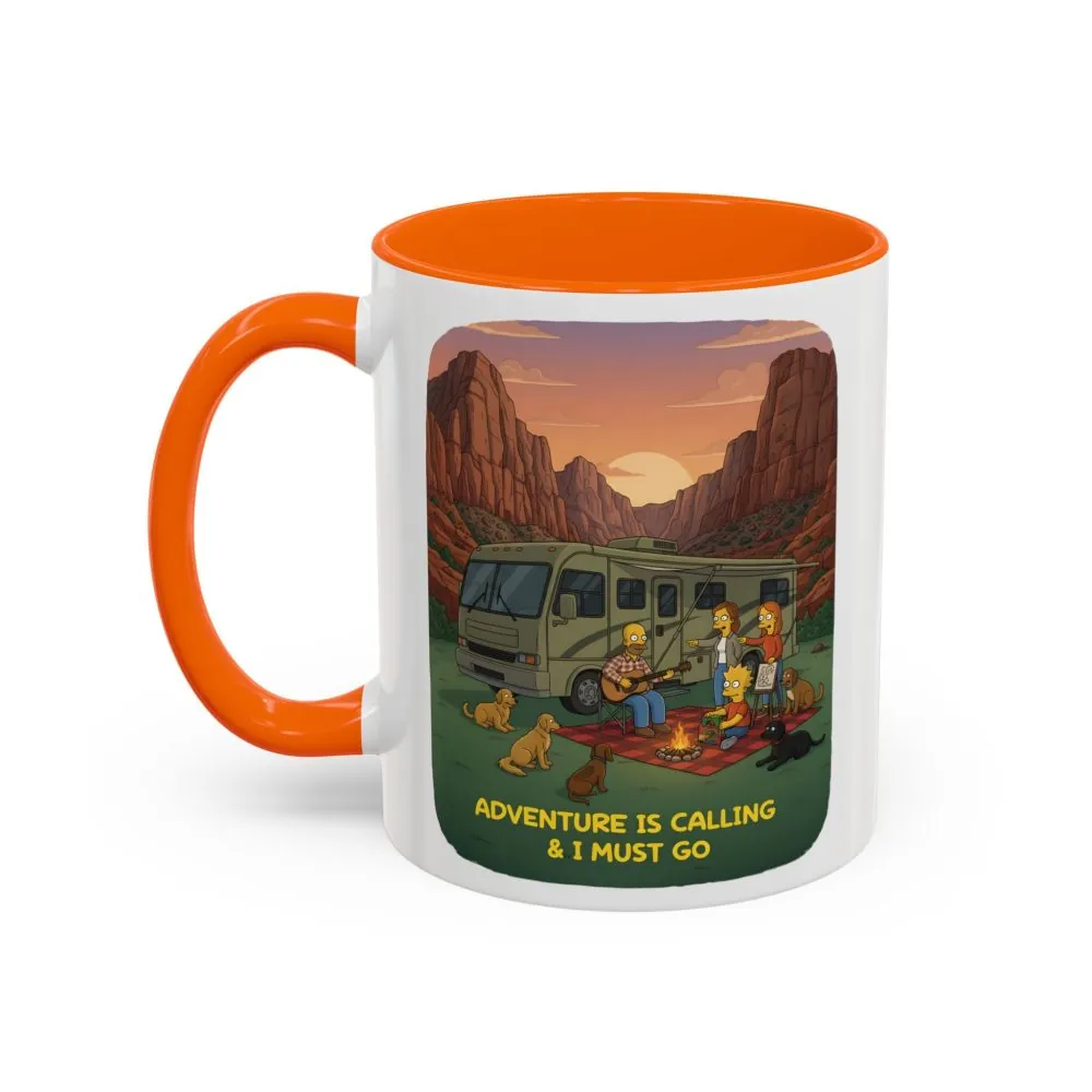 Accent Coffee Mug (11, 15oz) — "Adventure Is Calling-I Must Go" Design Sitcom-Line