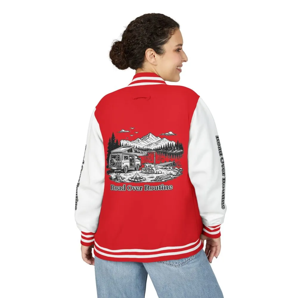 Unisex Heavyweight Letterman Jacket — "Road Over Routine" Travel Varsity Coat
