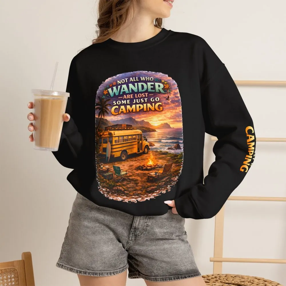 Unisex Heavy Blend™ Crewneck Sweatshirt — "Not All Who Wander Are Lost" Design Scenic-Line