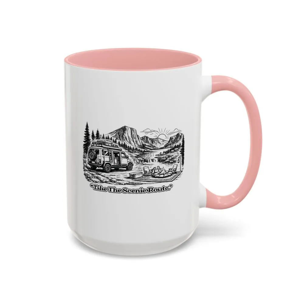 Accent Coffee Mug (11, 15oz) — "Take The Scenic Route" Design Minimal-Line