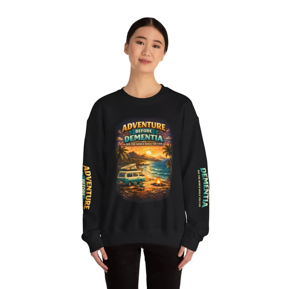 Unisex Heavy Blend™ Crewneck Sweatshirt — "Adventure Before Dementia" Design Scenic-Line