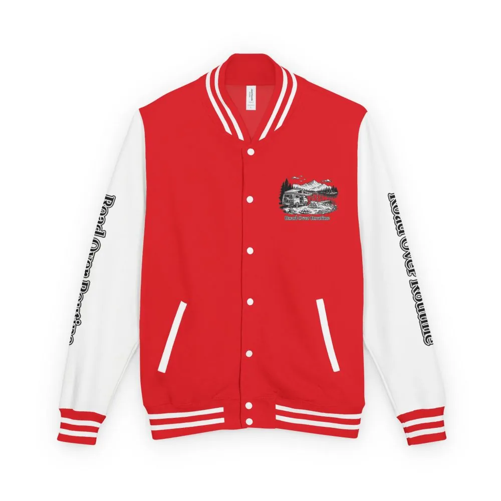 Unisex Heavyweight Letterman Jacket — "Road Over Routine" Travel Varsity Coat