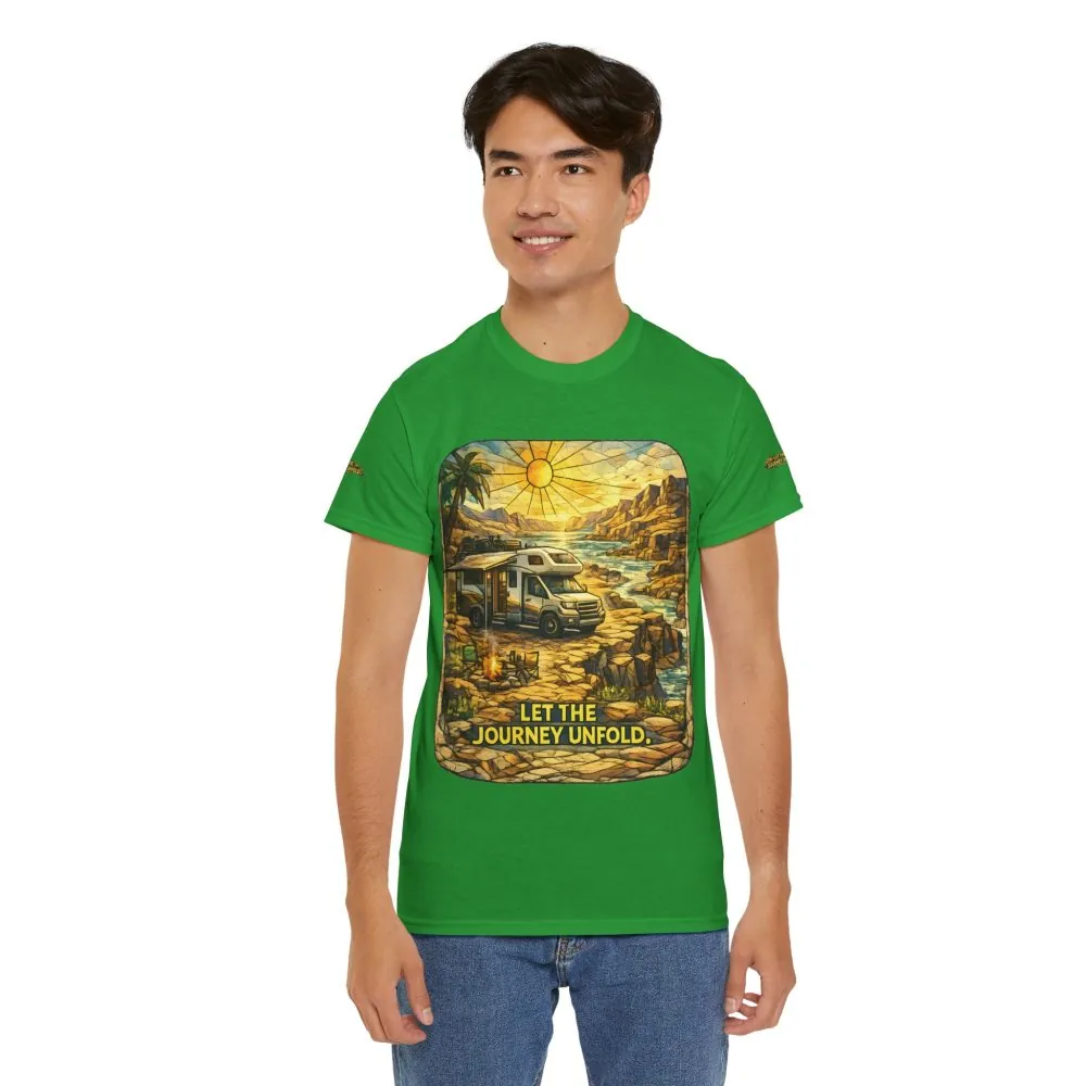 Unisex Heavy Cotton Tee — "Let The Journey Unfold" Design Cubic-Line