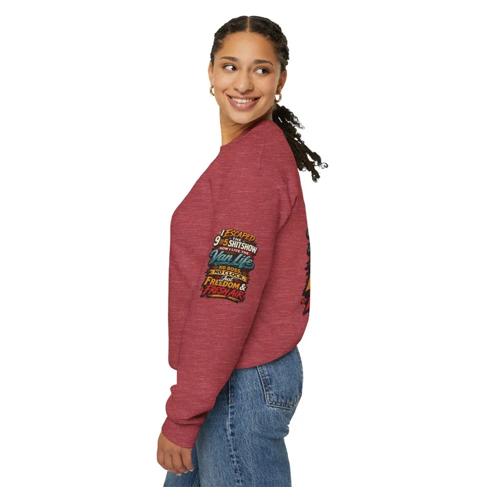 Unisex Heavy Blend™ Crewneck Sweatshirt — "I Escaped The 9 To 5" Design F**K-Line